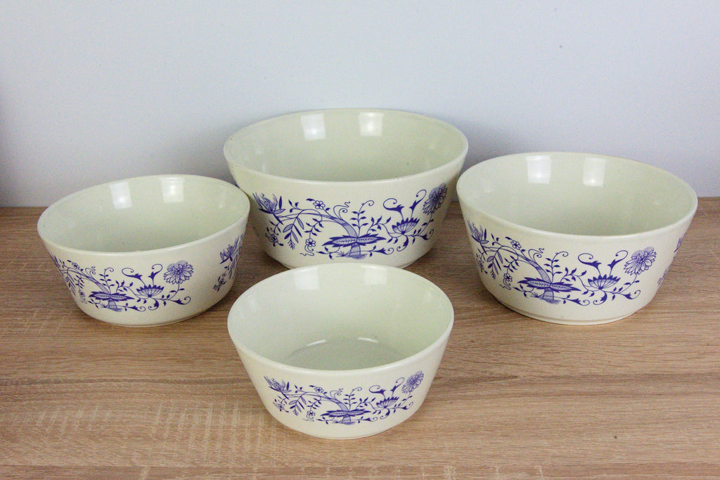 Ditmar Urbach Blue Onion Nesting Bowls Set of 4 Czechoslovakia Mid Century Ceramic