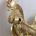 Vintage 800 Silver Enamel Rooster Brooch 1960s, Gold Plated Filigree Cockerel Pin Red Green Enamel