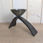 Brutalist Forged Iron Candleholder, Sculptural Two-Leg Base, Metal Cup, Mid Century Modern, 1960s