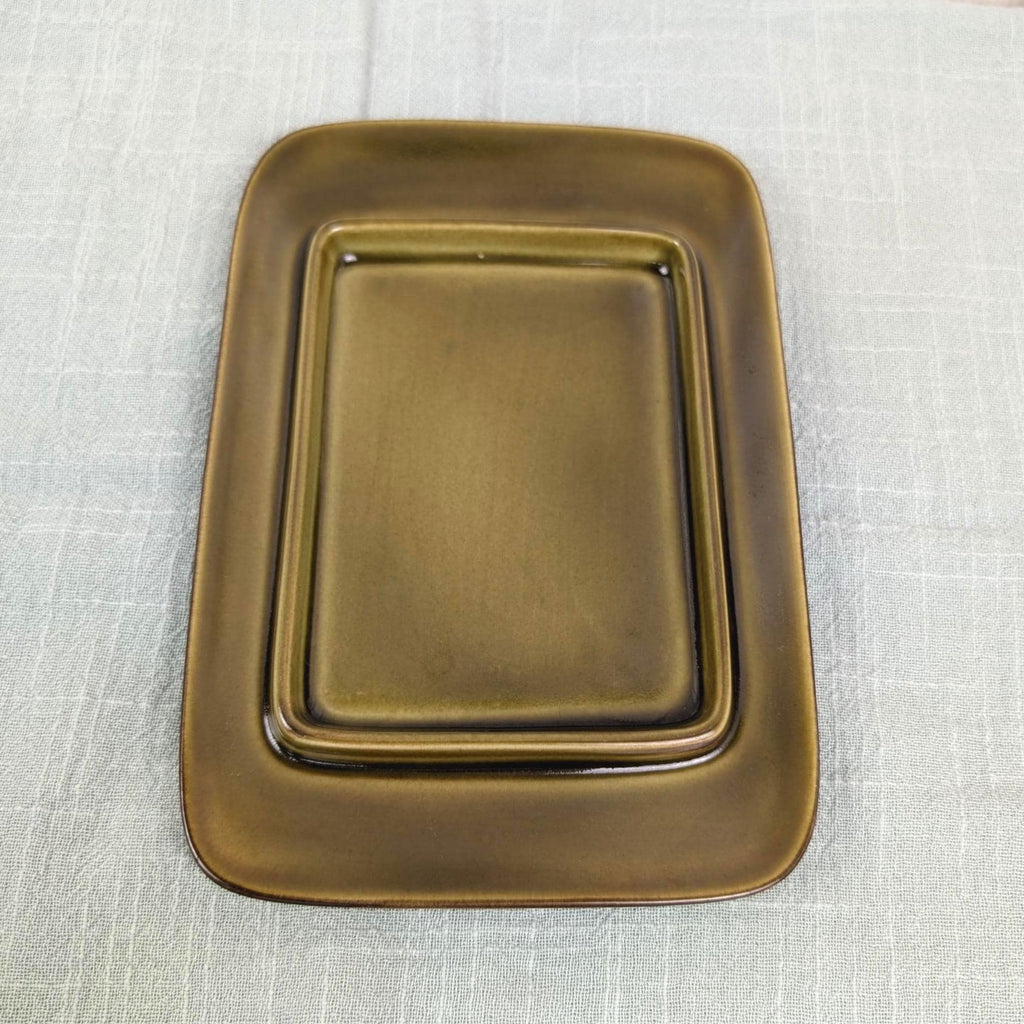 Goebel Country Bretagne Butter Dish, Covered Butter Dish, West Germany, Bavaria, Oeslauer Manufaktur, Olive Brown Stoneware, 1970s