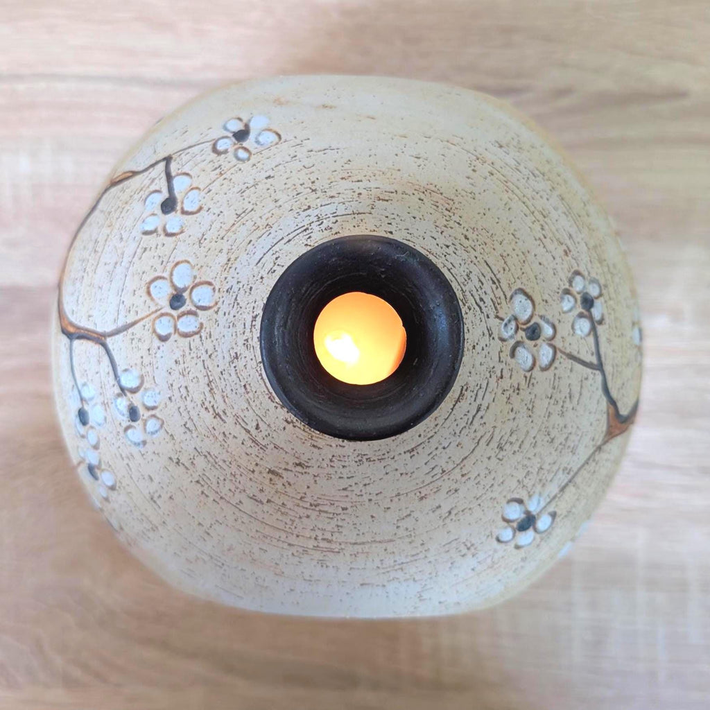 Handpainted Ceramic Tealight Holder Vase, Sgrafo Germany, Vintage 1970s