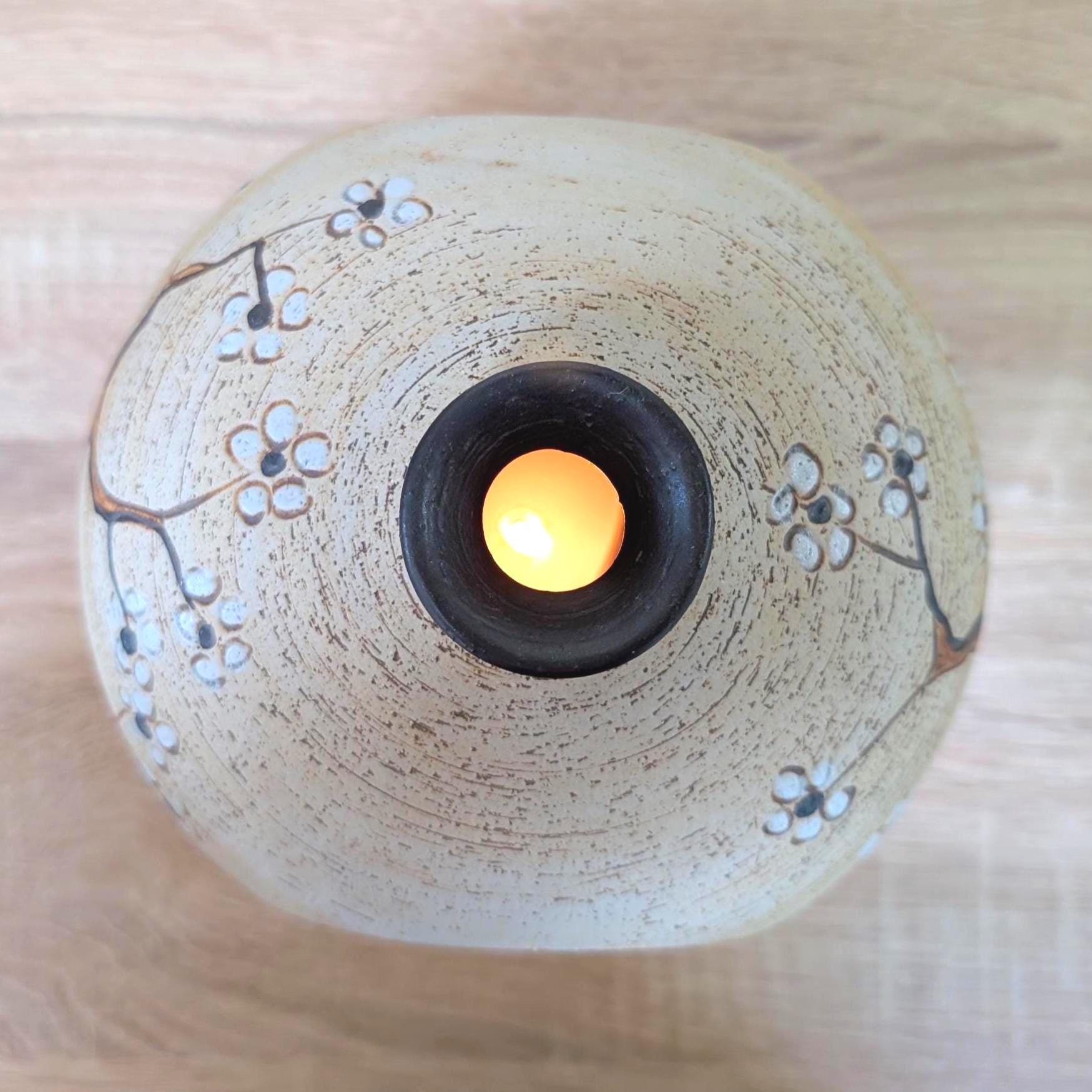 Handpainted Ceramic Tealight Holder Vase, Sgrafo Germany, Vintage 1970s