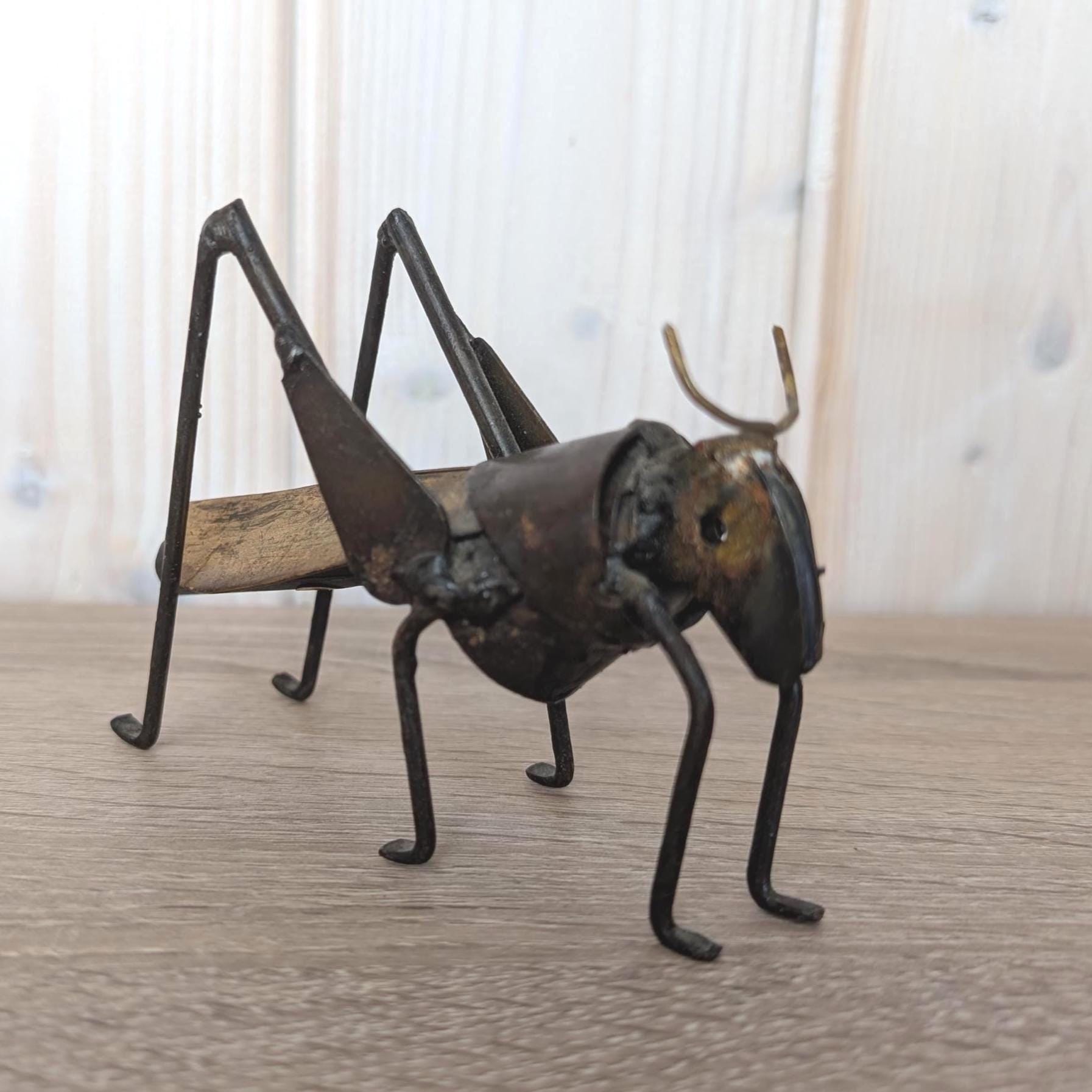Vintage Brass Copper Grasshopper Figurine, Mexican Folk Art