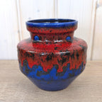 Bay Keramik Fat Lava Vase, Blue Red Drip Glaze, West Germany, Model 153-13, 1960s 1970s