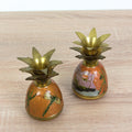 Adorable Cloisonné Pineapple Candle Holders - Vintage - Brass- Dragonfly & Flowers Enamel