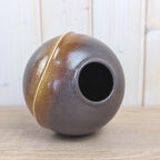 Dümler and Breiden 777/15 Ball Vase, West German Pottery, Brown Amber Diagonal Glaze, 1960s Vintage Ceramic