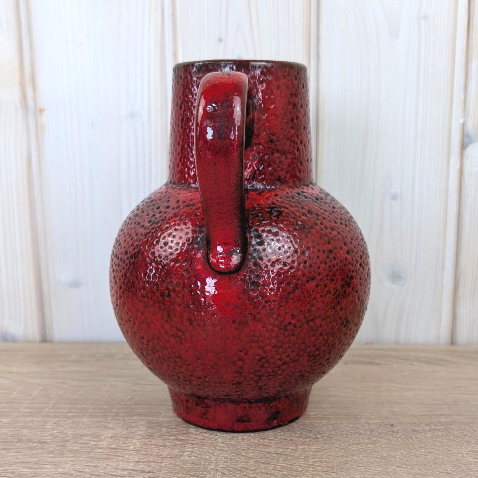 Scheurich 418-20 vase, vintage red fat lava pitcher, West German pottery, 1960s