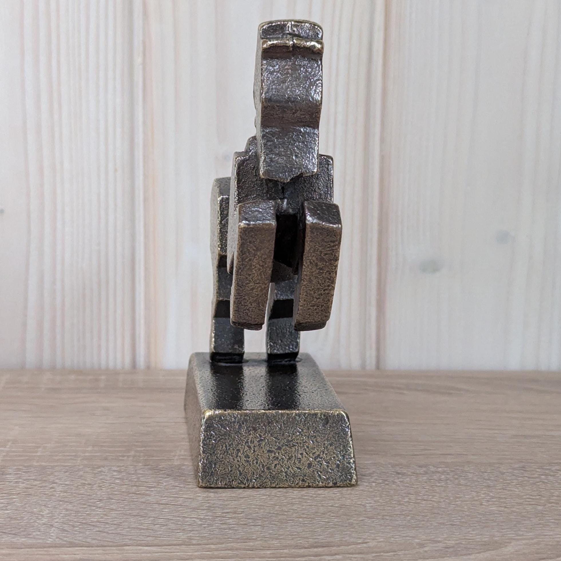 Vintage Bronze Rearing Horse Sculpture, Modernist Geometric Design, 1980s Corporate Award