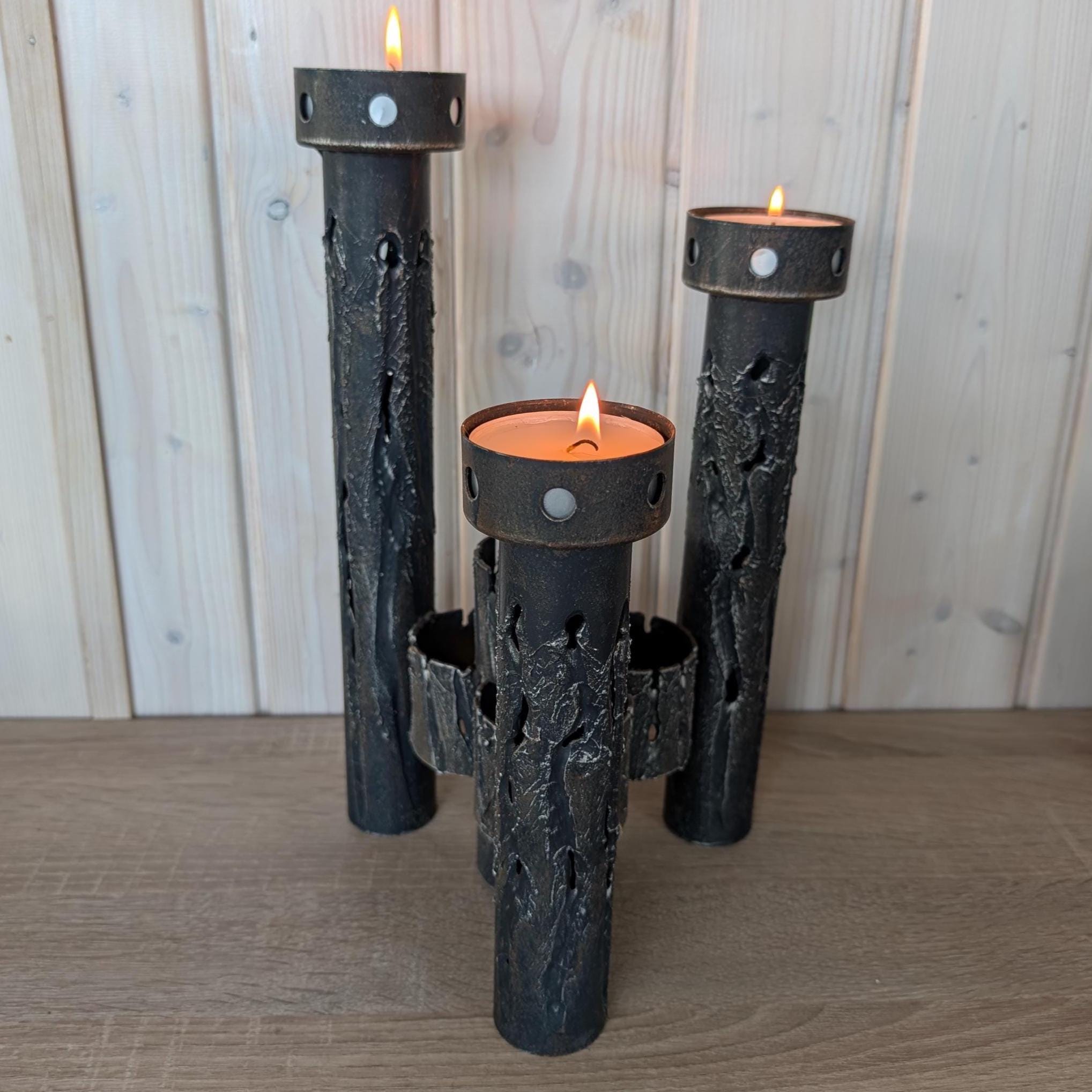 Vintage Brutalist Wrought Iron Candelabra, Hand-Forged 3-Arm Candleholder
