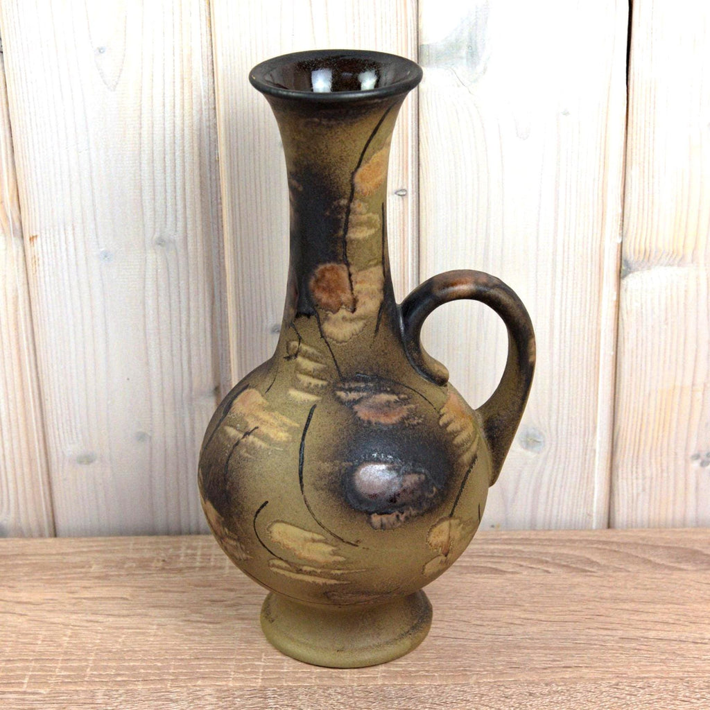 Ruscha K-35 Vintage West German Pottery Vase, Mid Century Ceramic with Handle Brown Beige Glaze