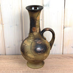 Ruscha K-35 Vintage West German Pottery Vase, Mid Century Ceramic with Handle Brown Beige Glaze