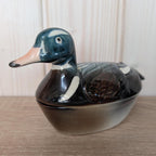 Vintage Michel Cougant Duck Dish, Handcrafted French Faience Lidded Bird Box