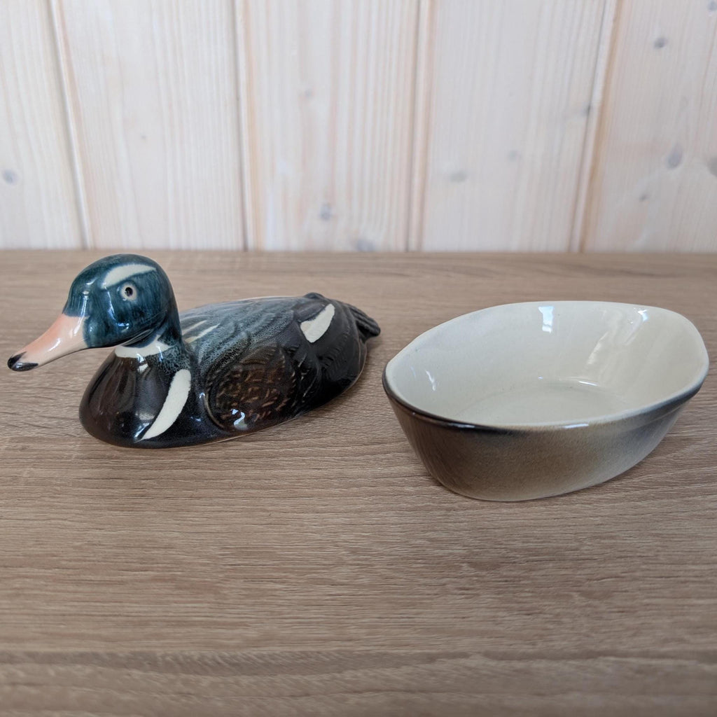 Vintage Michel Cougant Duck Dish, Handcrafted French Faience Lidded Bird Box