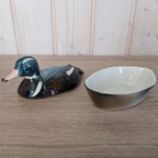 Vintage Michel Cougant Duck Dish, Handcrafted French Faience Lidded Bird Box