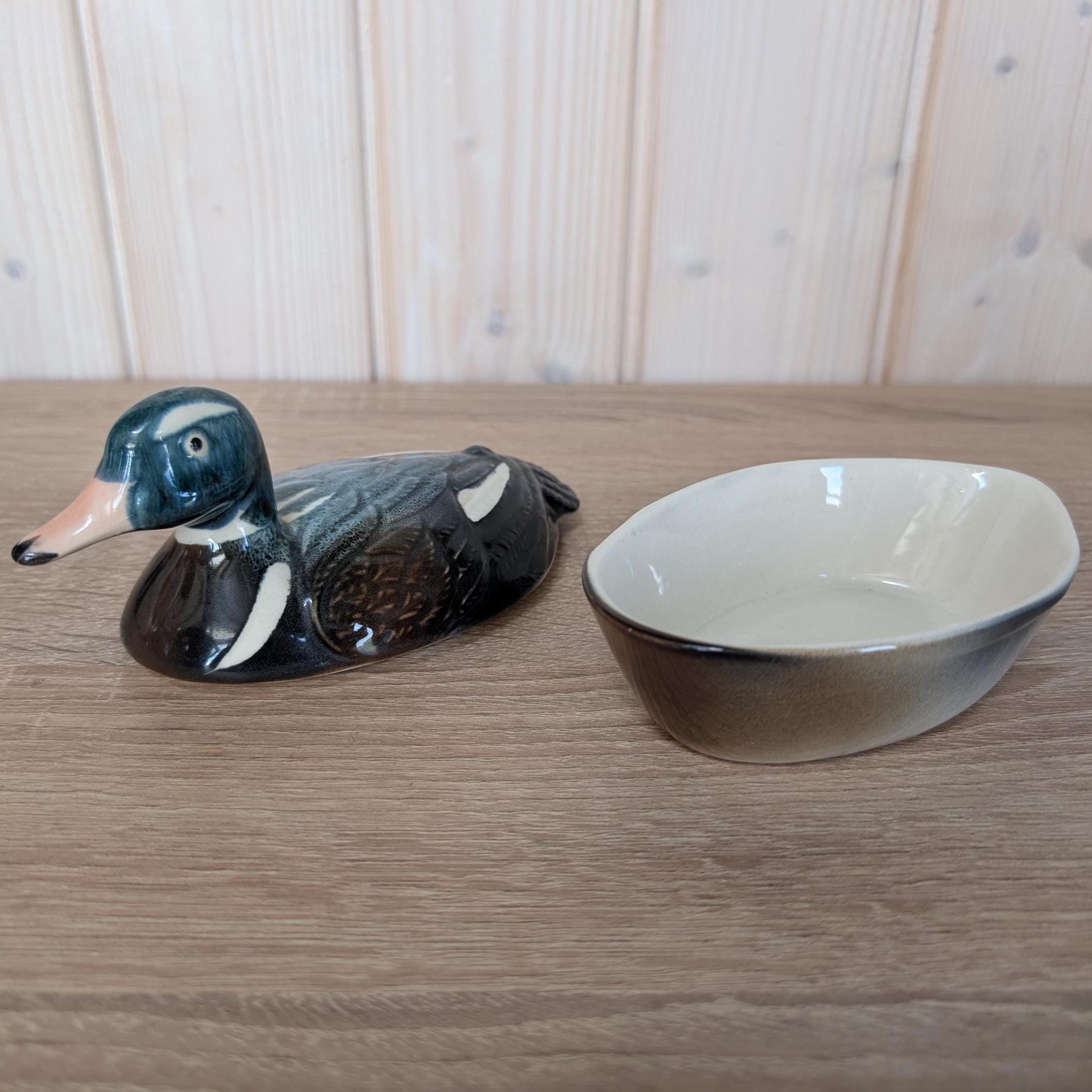 Vintage Michel Cougant Duck Dish, Handcrafted French Faience Lidded Bird Box