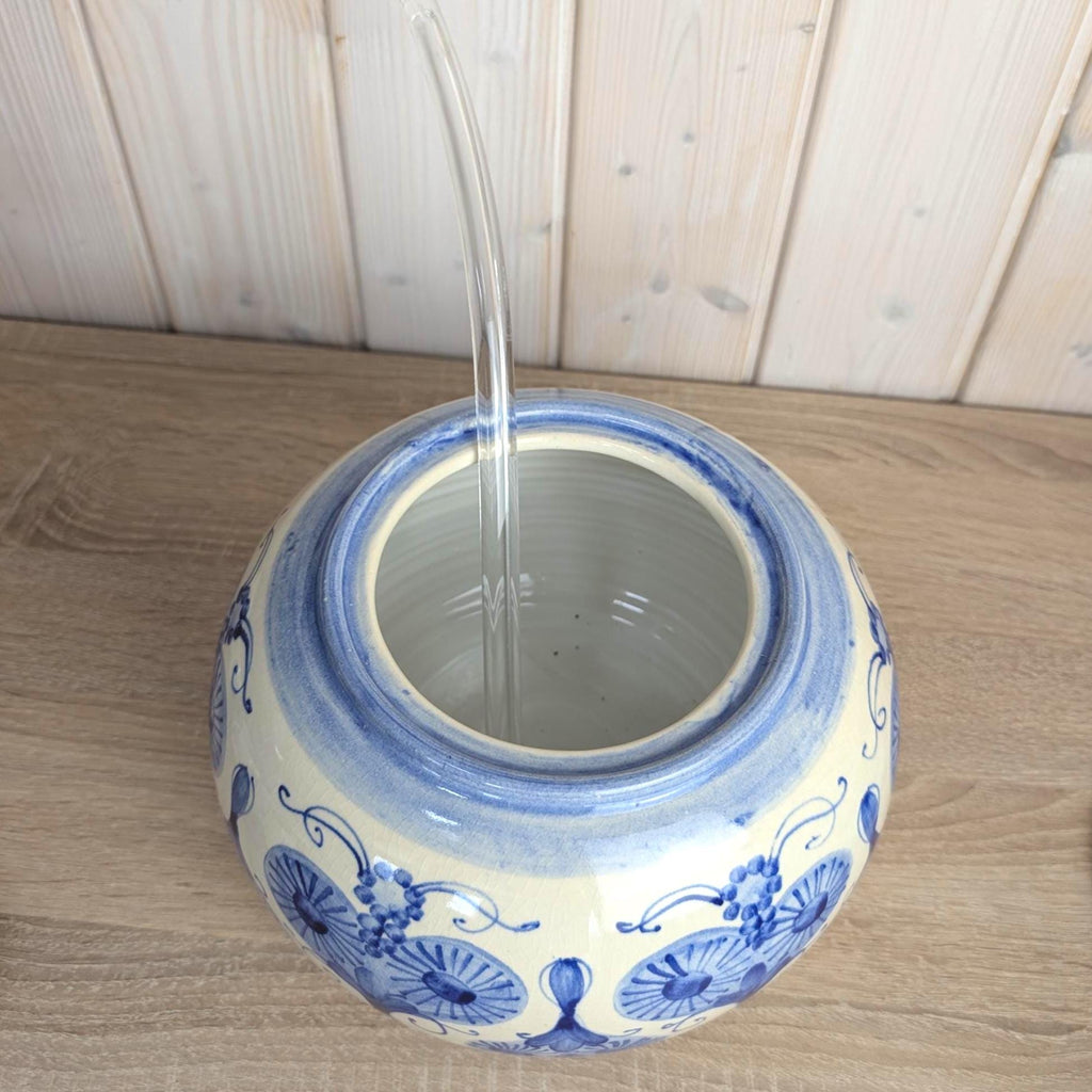 Allgäuer Keramik Altständten Punch Bowl Set, Blue White Folk Art, 6 Cups, Ladle, Handarbeit, 1970s German Studio Pottery