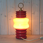 1960s Italian Ceramic Table Lamp Red Cream Milk Glass Space Age Attributed Ceramiche Fiorentine