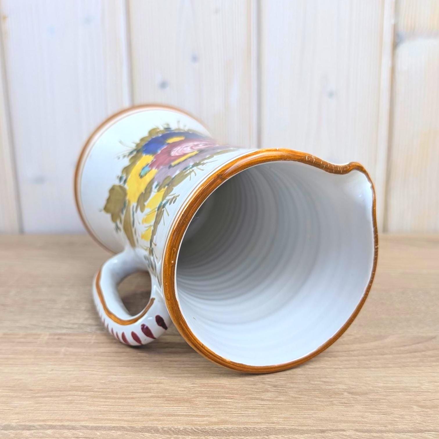 Deruta Majolica Pitcher, Hand Painted Floral, Uantua Deruta, Italian Folk Pottery, 1960s