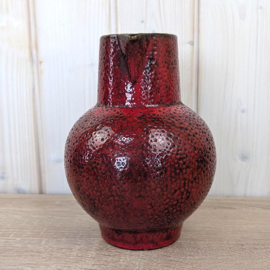 Scheurich 418-20 vase, vintage red fat lava pitcher, West German pottery, 1960s