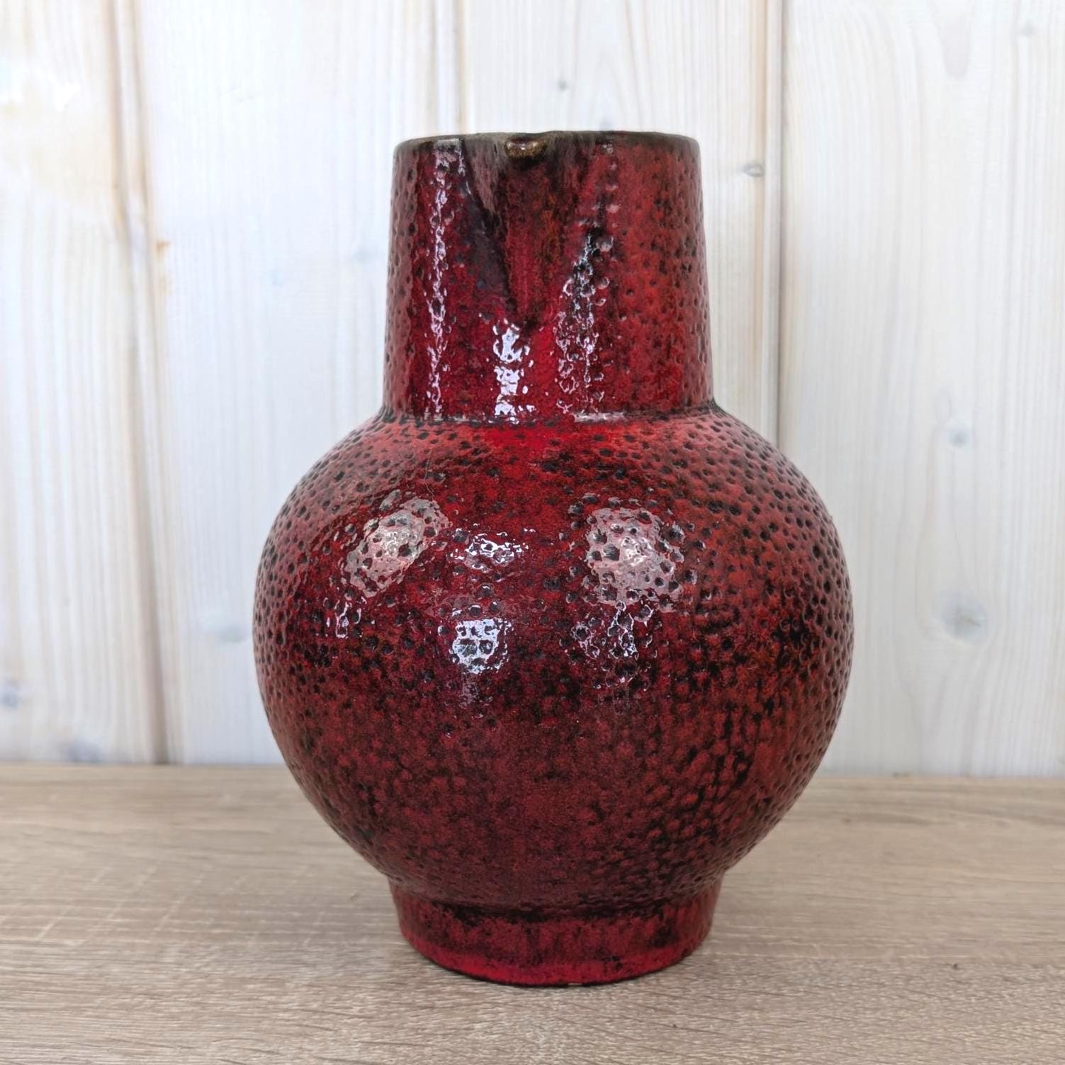 Scheurich 418-20 vase, vintage red fat lava pitcher, West German pottery, 1960s
