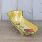 French Ceramic Pig Dish, Fait Main Handmade, Yellow Glaze Red Poppy, TDF Pottery, Quirky Folk Ceramic Tray, 1970s 1980s