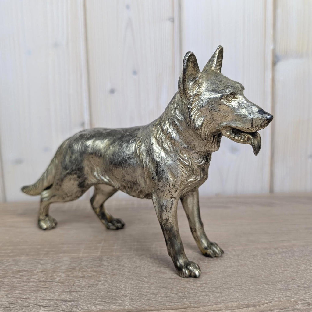 Vintage Brass German Shepherd Figurine, Solid Brass Dog Sculpture, Hand Cast, 1970s