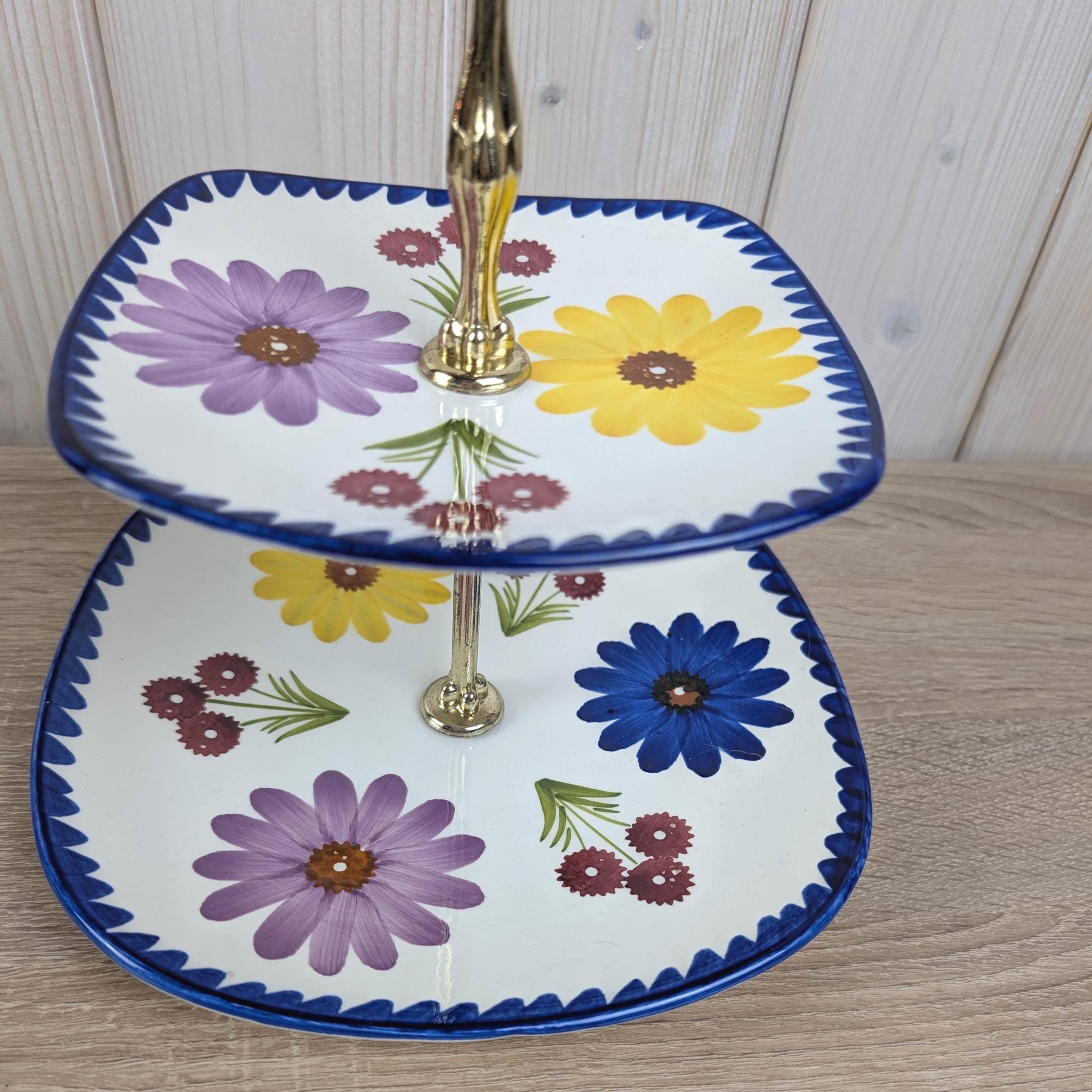 Vintage Schramberg Gaby Cake Stand, German Porcelain Etagere, Floral Mid Century Serving Piece