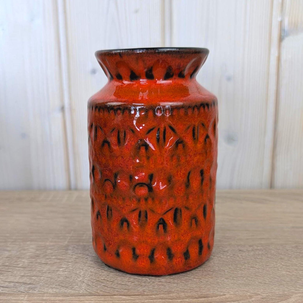 Bay Keramik Relief Vase 503-14, Red Orange Black, West Germany, 1960s