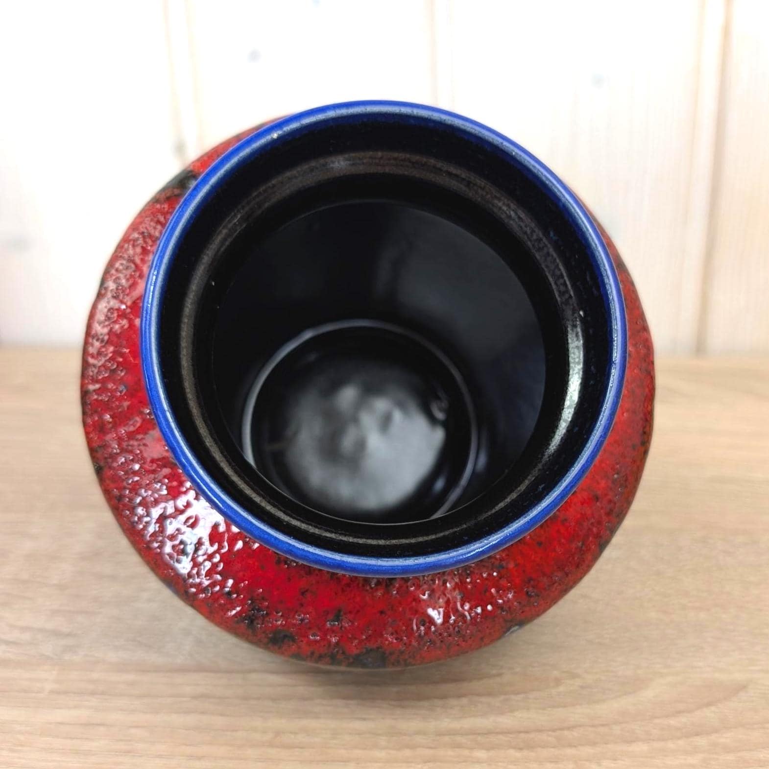 Bay Keramik Fat Lava Vase, Blue Red Drip Glaze, West Germany, Model 153-13, 1960s 1970s