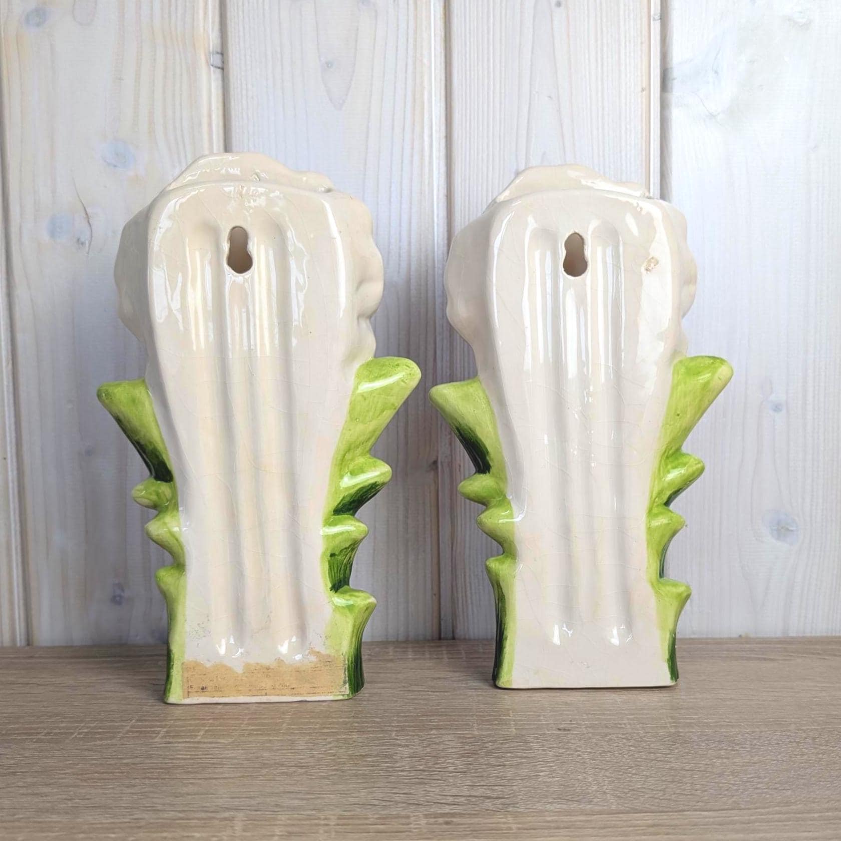 Vintage Ceramic Flower Wall Pocket Pair, Radiator Humidifier, Blue Daisy Relief, Earthenware, 1980s Home Decor