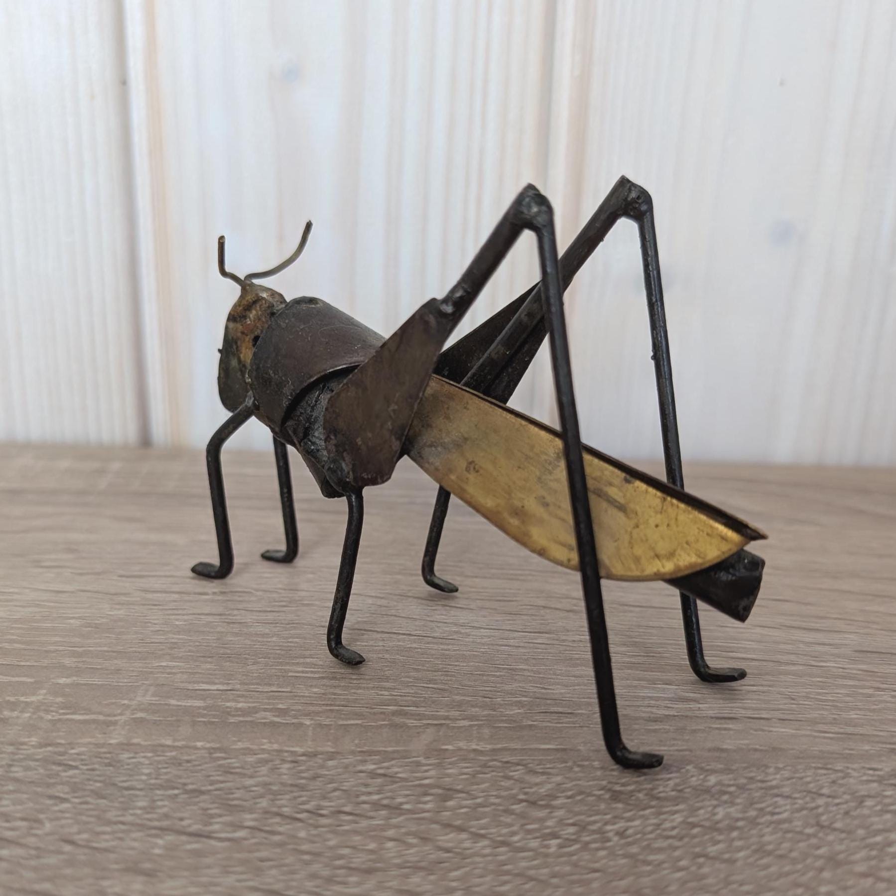 Vintage Brass Copper Grasshopper Figurine, Mexican Folk Art