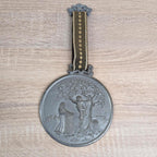 German Pewter Wall Medallions Set of 4, Four Seasons Folk Art, Zinn Embossed Plaques with Ribbon Hanger, Vintage 1960s 1970s