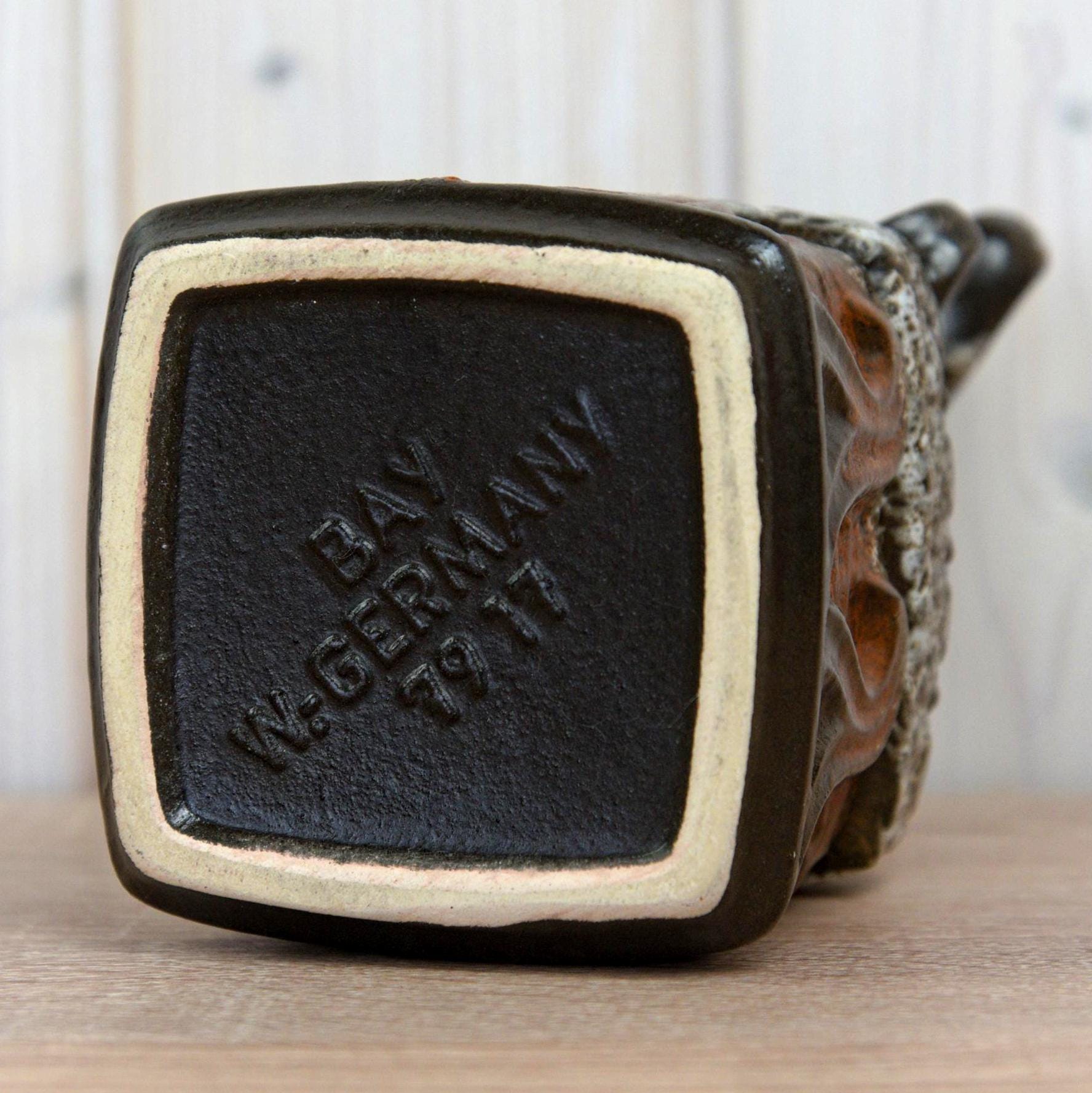 Bay Keramik Viking 79-17 Vase West Germany, Mid Century Fat Lava Pottery, Sculptural Handle Ceramic Vase