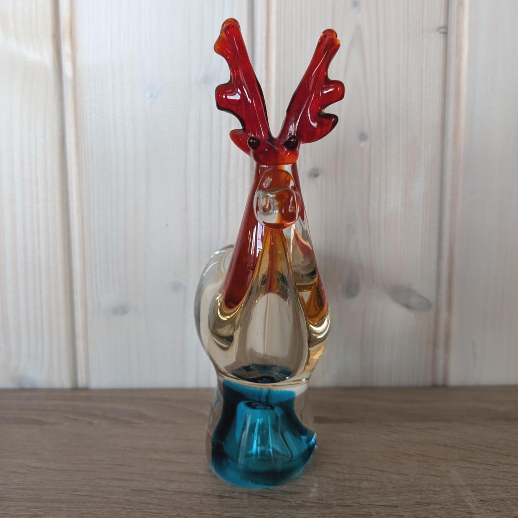 Murano Style Glass Reindeer, Amber Blue Art Glass Figurine, Vintage 1960s–1970s