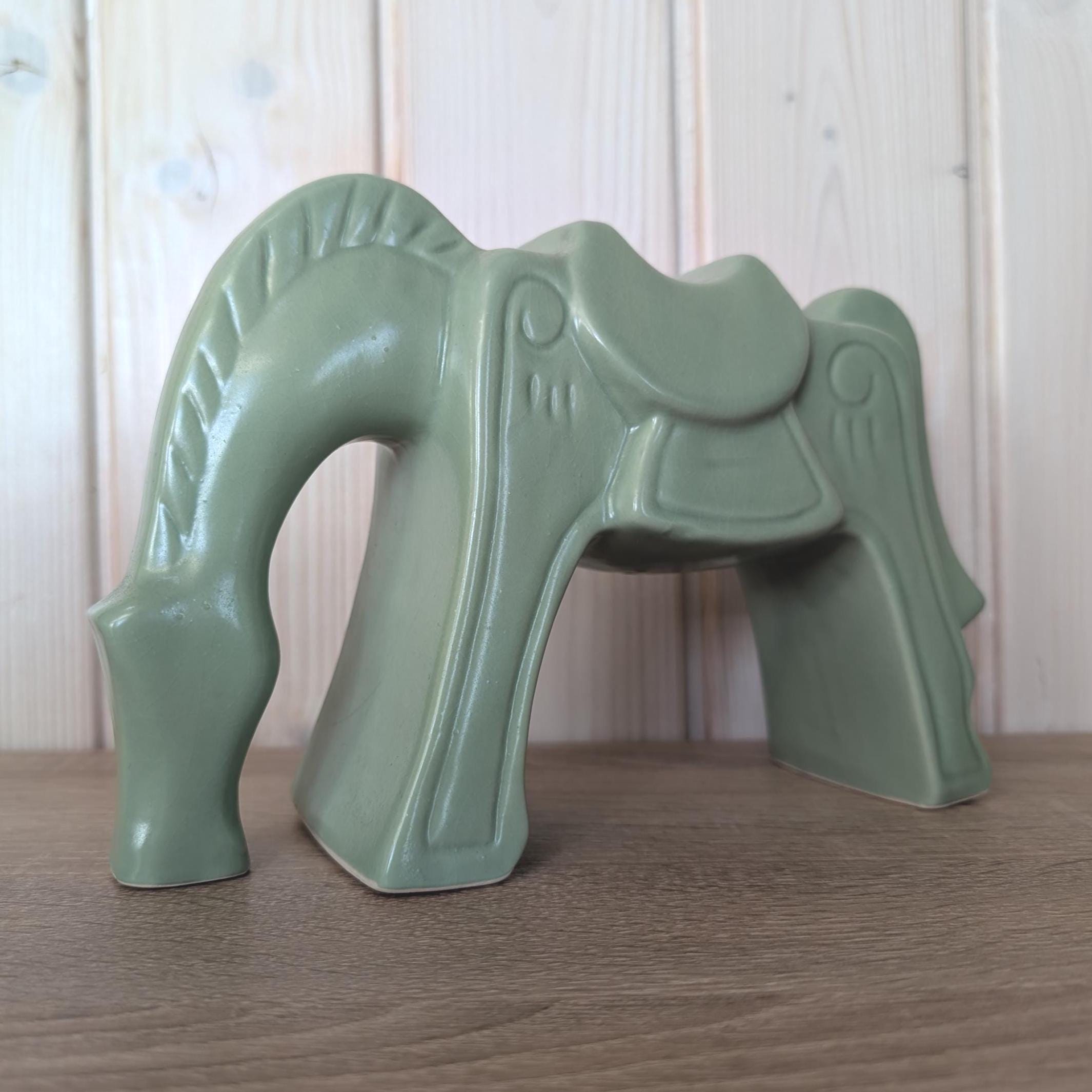 Vintage IKEA Green Ceramic Horse Figurine, Modern Scandinavian Decor, Vietnam Production, 2000s Collectible Sculpture