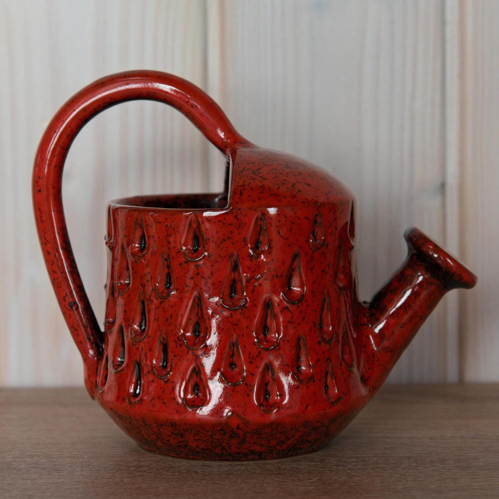 Fratelli Fanciullacci Red Ceramic Watering Can Vase, Mid-Century Italian Pottery