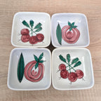 Schramberg SMF Dec 1180 Ceramic Snack Bowl Set with Metal Tray, Vintage 1950s West German Hand-Painted Pottery, Radish Veggie Motif