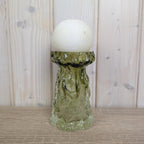 Vintage salbei green glass vase candleholder, Ingrid Glas, textured art glass, Germany, 1970s