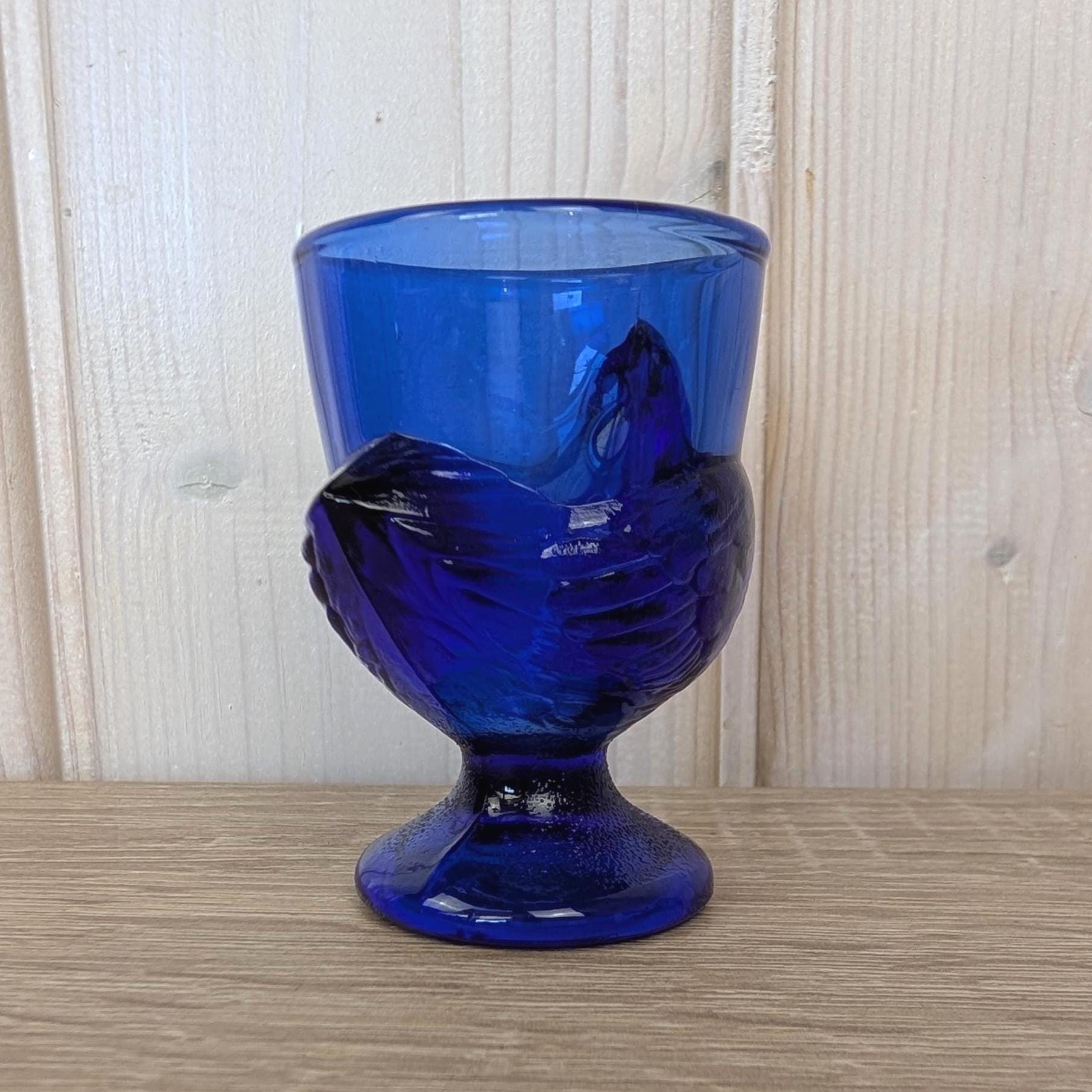 Cobalt Blue Bird Egg Cups, Glass Arcoroc France, Vintage Tableware, 1970s