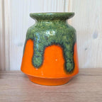 Ilkra Fat Lava Vase, Orange Green Drip Glaze, West German Pottery, 1970s, Model 1028