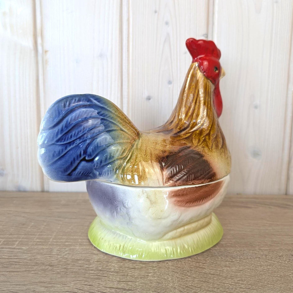 Michel Cougant French Faience Rooster Tureen Handmade, France 1970s