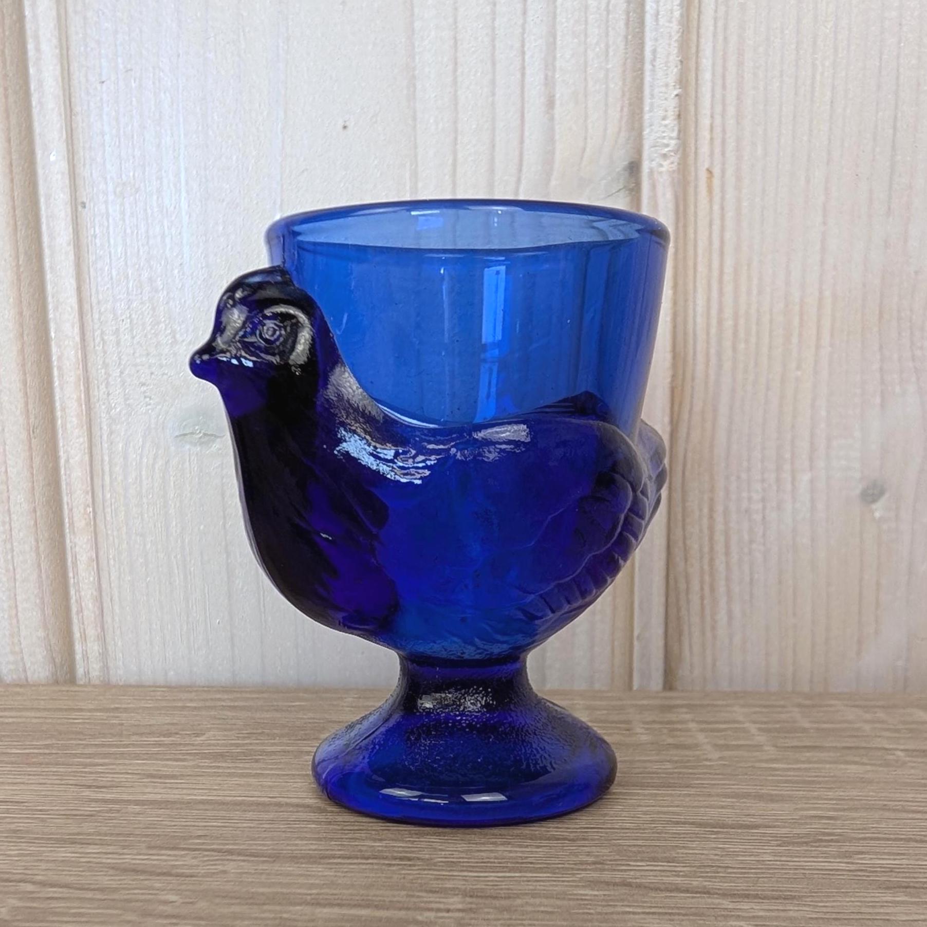 Cobalt Blue Bird Egg Cups, Glass Arcoroc France, Vintage Tableware, 1970s
