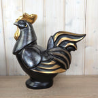 Gilde Handwerk Rooster Figurine Black Gold, Large Ceramic Cockerel Statue, Art Deco Home Decor, German Decorative Figure, 1980s