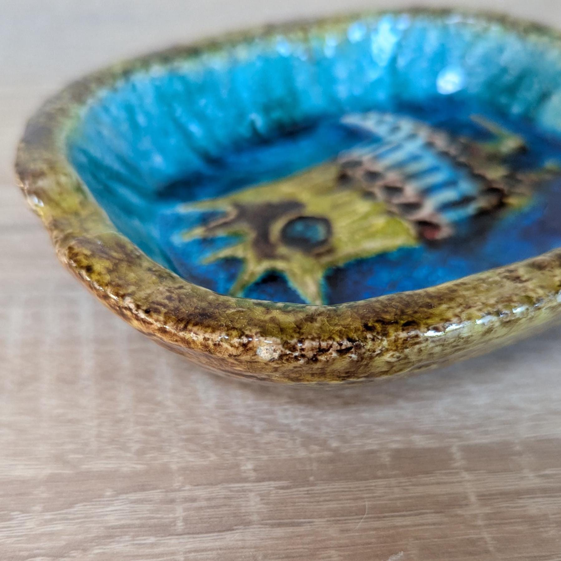 1950s Schramsberg Style Italian Ceramic Dish Turquoise Retro Pottery