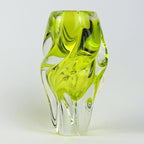 Josef Hospodka Chřibská Art Glass Vase, Uranium Yellow Green, Czech Sommerso, 1960s