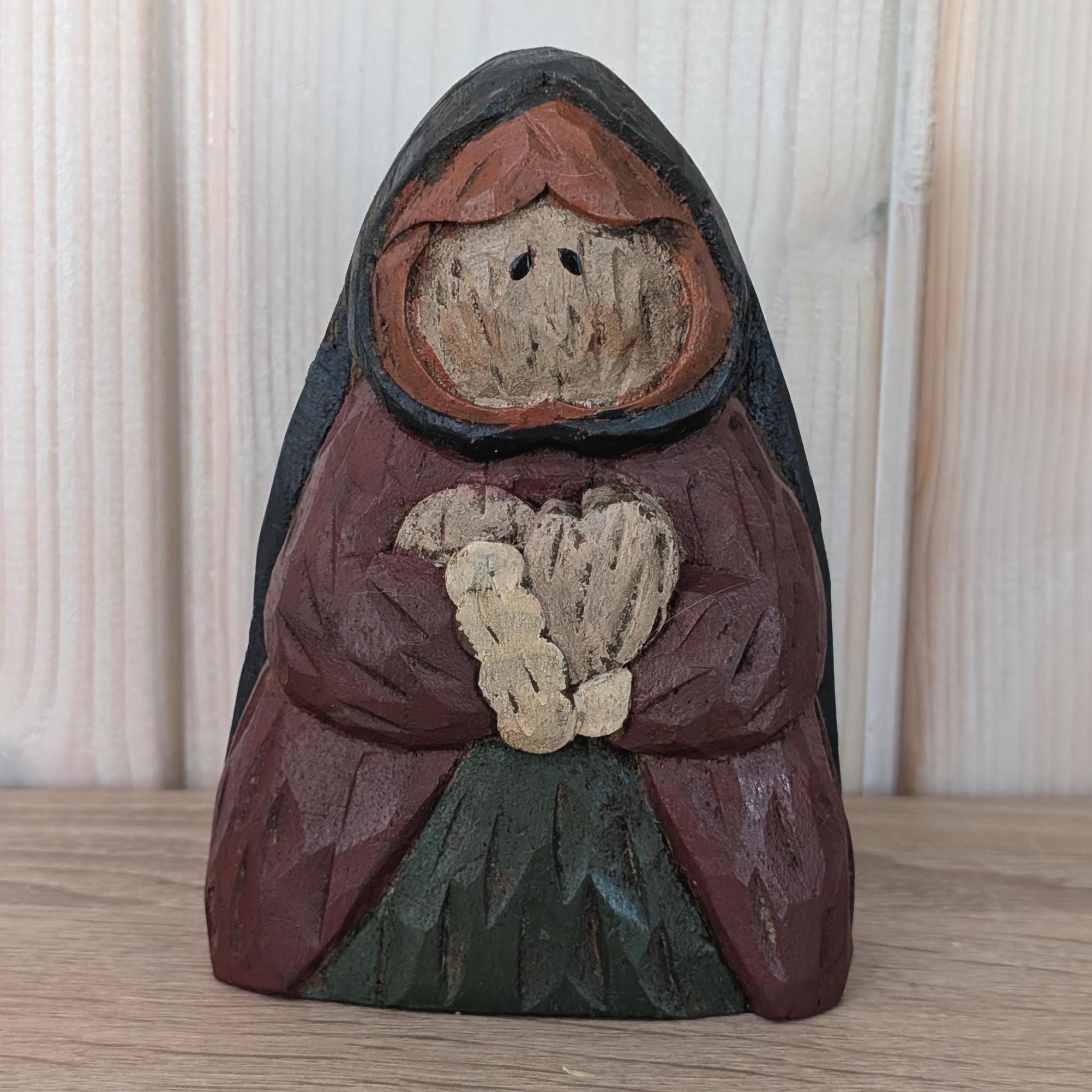 Hand-Carved Wooden Christmas Figures Set, Scandinavian Folk Art Style, Vintage 1970s Nativity Couple, Rustic Holiday Decor