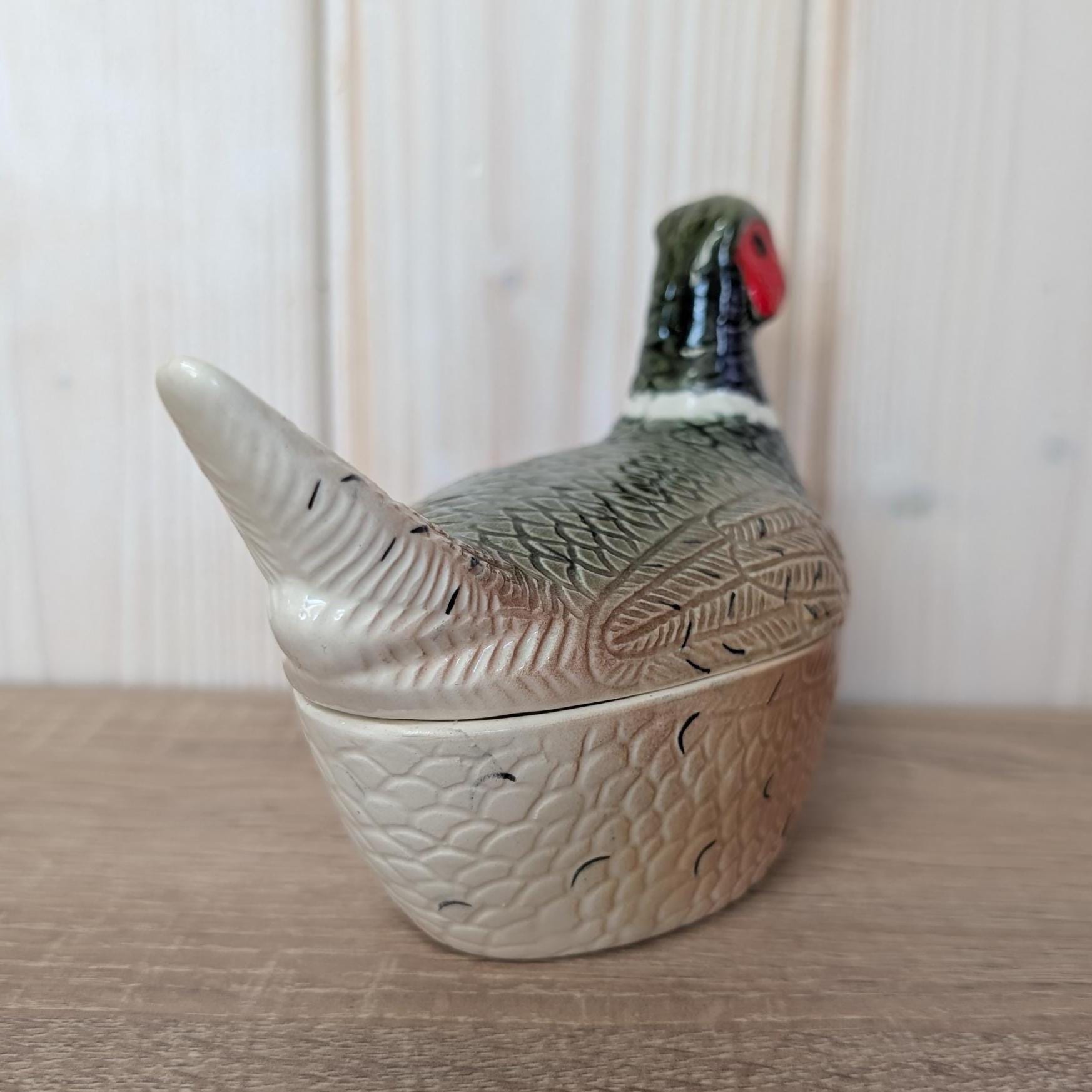 Vintage Michel Cougant Pheasant Dish, French Faience Lidded Bird Box