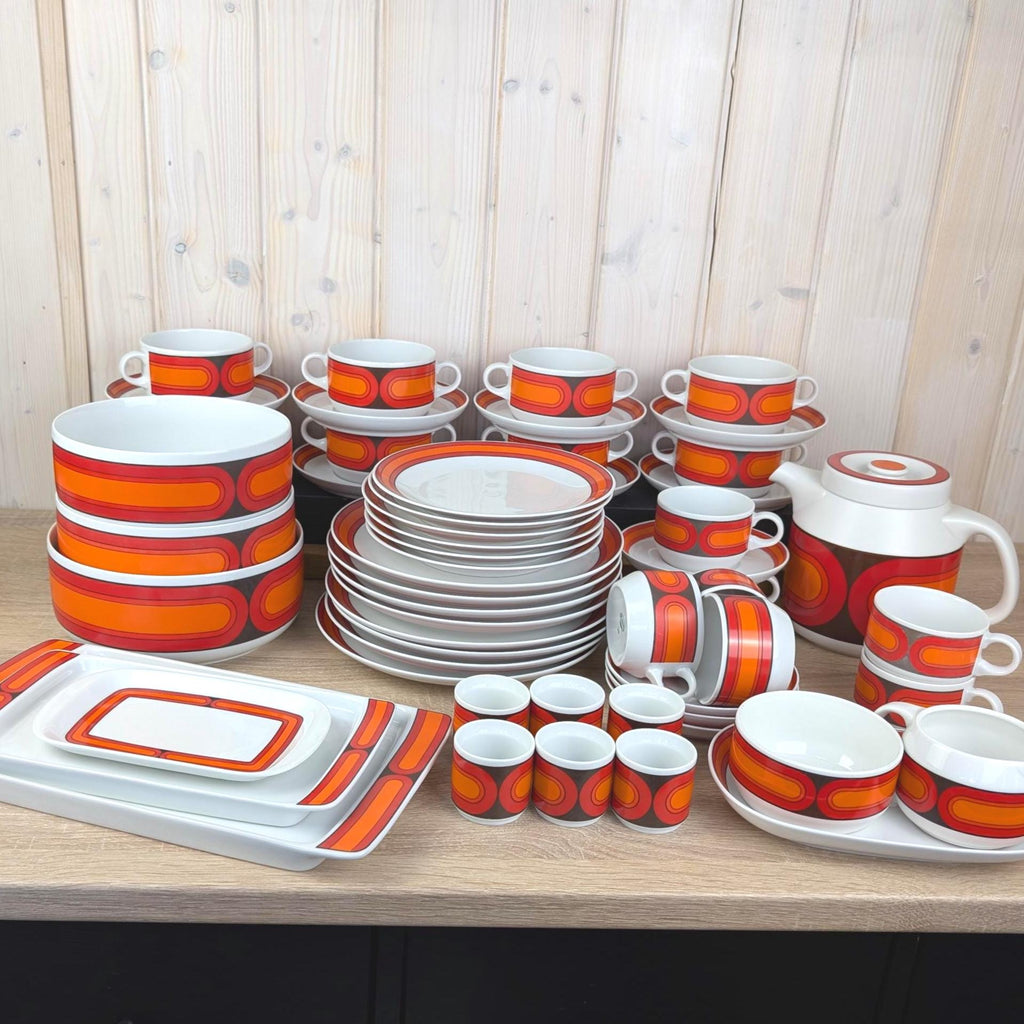 Arzberg Sizilia 3000 Egg Cup Set of 6, Hans Theo Baumann, Orange Red, 1970s German Porcelain