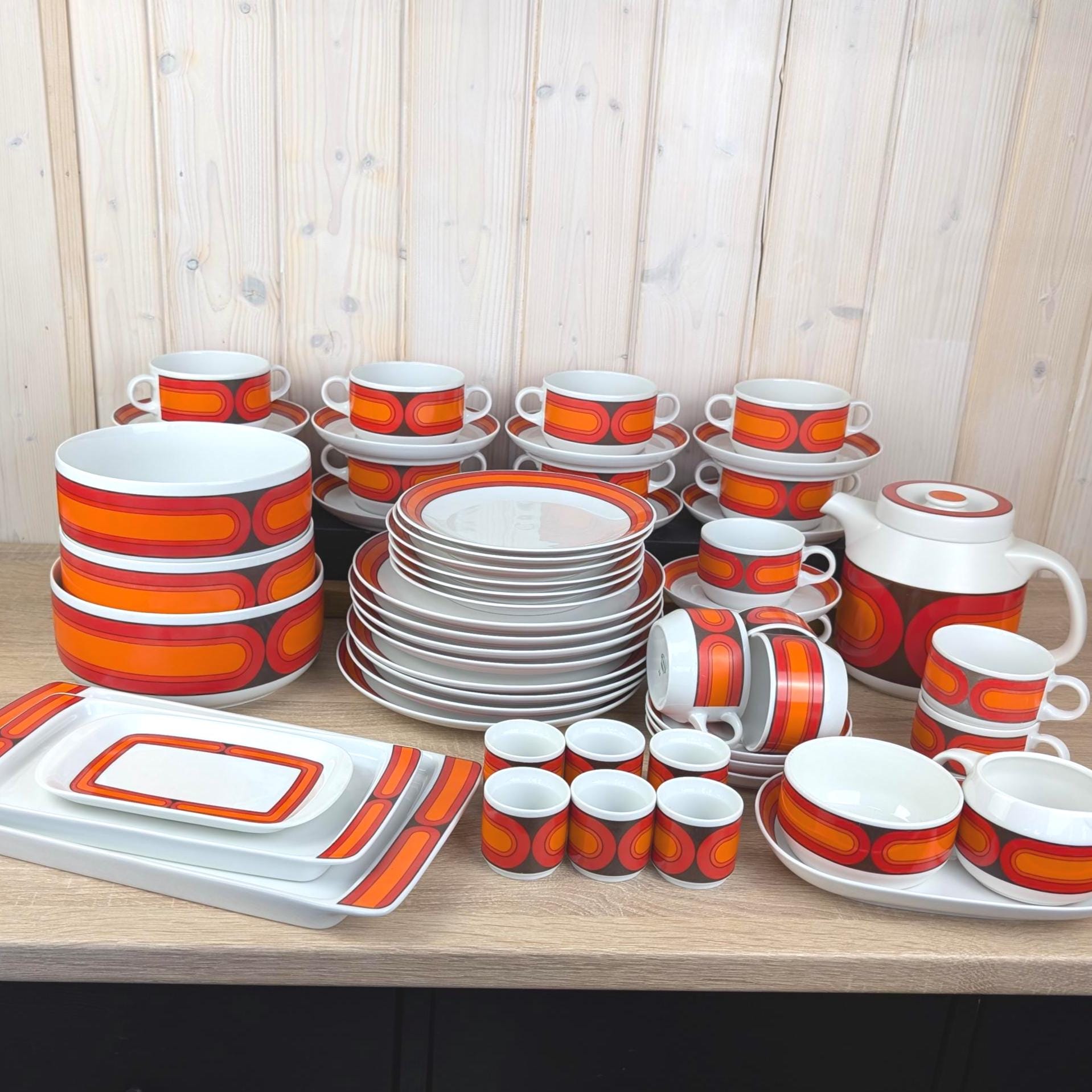 Arzberg Sizilia 3000 Egg Cup Set of 6, Hans Theo Baumann, Orange Red, 1970s German Porcelain