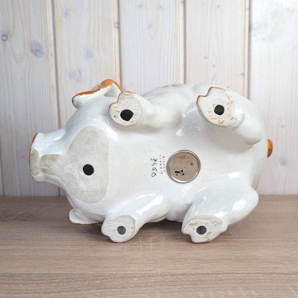 Kirsch Keramik Piggy Bank, Hand Painted Floral Ceramic, Coin Bank with Lock and Key, West German, 1960s